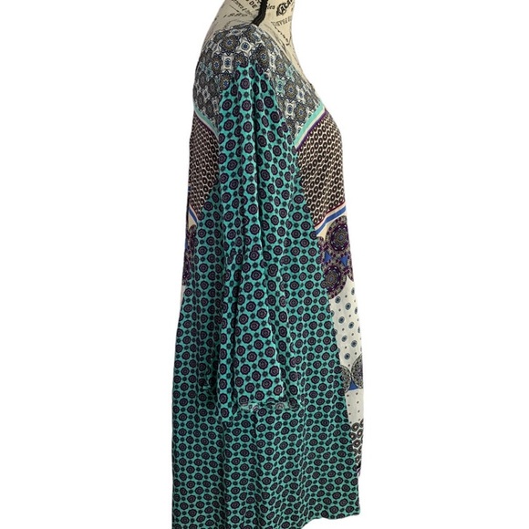 Umgee Boho Mini Dress Multicolor Bell sleeves open back women’s size medium - Picture 5 of 11